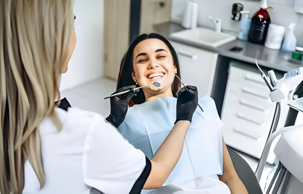 Smiling patient in a consultation with a dentist